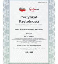 Certyfikat Rzetelnosci Firma Uslugowa ANTROPOSS [PL]